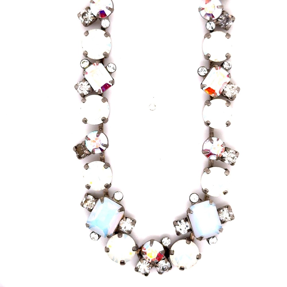 Sorrelli Crystal Necklace White AB Iridescent Antique Silver Tone 16.5-20.5 in